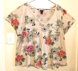 Torrid Damen Bluse 4 Plus 4X Blumen Creme Rosa Shirt Oberteil Tasche Kurzarm - Bild 1 von 4