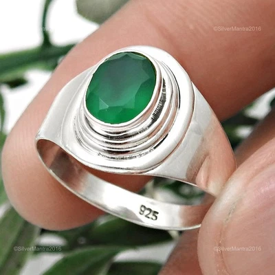 Anillo De Cóctel Único De Ónix Verde Ovalado De Plata Sólida 925 - Imagen 1 de 4