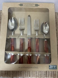Inox Orange Pearl Bamboo 18/10 Acrylic Lucite Flatware. 20 Piece Set. New Italy - Picture 1 of 9