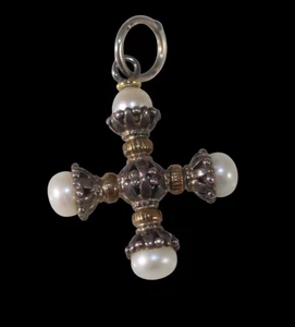 Konstantino Sterling Silber 18K Gelbgold filigran Malteserkreuz Anhänger Perle - Bild 1 von 12