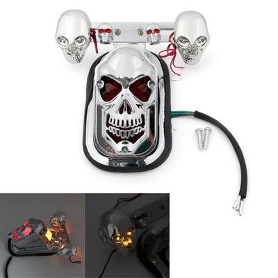 Chrome Motorcycle Skull Turn Signal Rear Brake Stop Tail Light Fits Touring US Foto 1 de 4