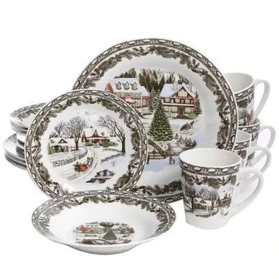 Christmas Toile 16Piece Holiday Assorted Porcelain Dinnerware Set(Service for4) - Image 1 of 4