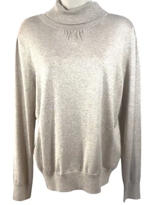 Pullover para mujer Liz Claiborne brillante cuello tortuga beige talla L Foto 1 de 3