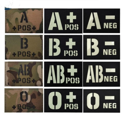IR Reflective Blood Type A B AB O POS NEG Medical Hook Loop Patch Fastener Badge - Image 1 of 4