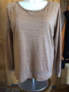 LEVEL EIGHT XXL Womens Knit Stretchy Shirt Top Gray/Orange Stripes Long Sleeve - Picture 1 of 6