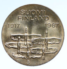 1967 FINLAND Geese Flying 50Y Independence VINTAGE Silver 10 Markkaa Coin i95701