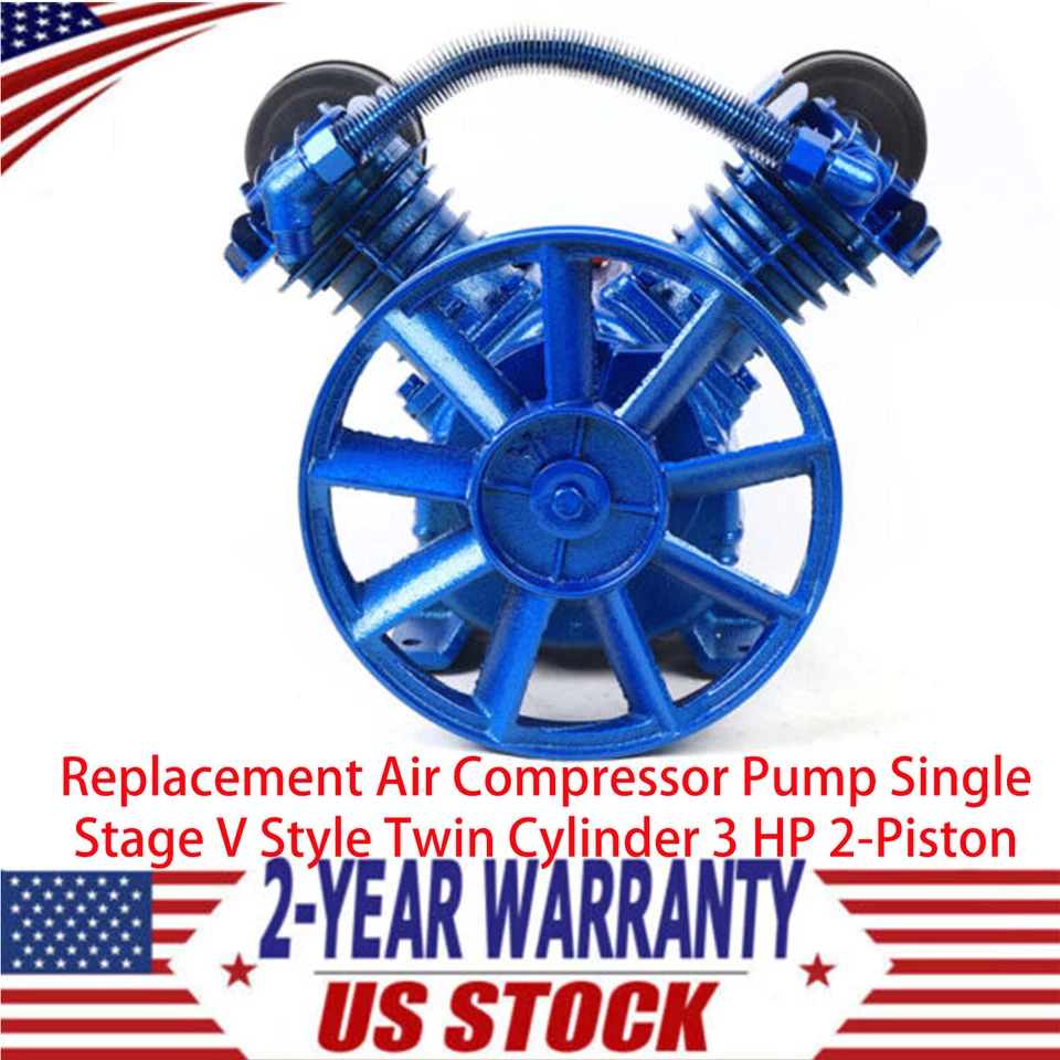 Bomba compresora de aire de repuesto de una sola etapa estilo V doble cilindro 3 HP 2 pistones Foto 1 de 4