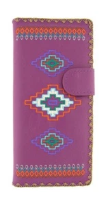 LAVISHY AZTEC SOUTH WESTERN LARGE WALLET VEGAN FAUX LEATHER NEW (97-176 Purple) - Picture 1 of 6