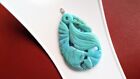 Vintage Carved Celluloid Plastic Pendant Bird? BLUE Green Faux Turquoise 
