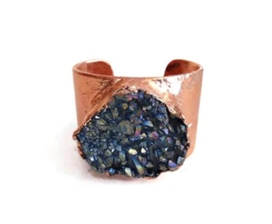 Copper Bangle Rainbow Titanium Aura Quartz Crystal Electroformed Copper Bracelet - Picture 1 of 4