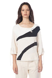 ELISA CAVALETTI Sweatshirt 3/4 Arm weiß/schwarz Gr. L ELP245048706 - Picture 1 of 7