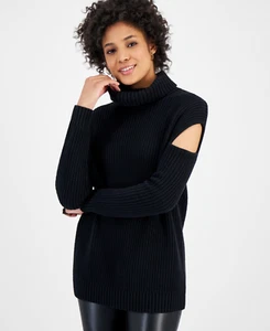 Bar III Womens Size XS Turtleneck Cutout Sleeve Pullover Sweater in Black $59 - Picture 1 of 7