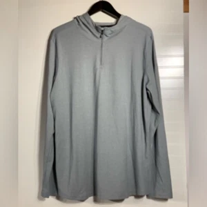 Men's size 2XL Under Armor long sleeved gray pinstriped hooded 3/4 zip shirt - Picture 1 of 9