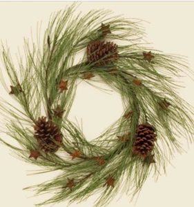 LONG PINE NEEDLE 19” WINTER WREATH With LARGE PINECONES & RUSTY STARS - Picture 1 of 1