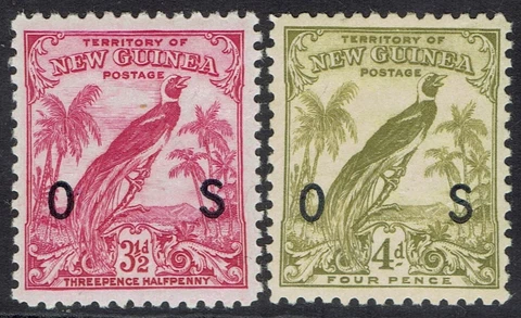 NEW GUINEA 1932 UNDATED BIRD OS 3½D AND 4D Cover