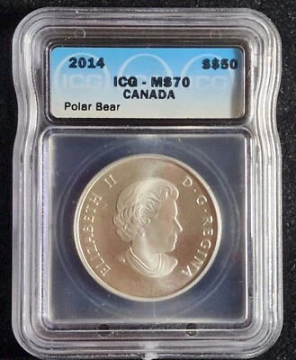 2014 CANADA 1/2 oz SILVER $50 POLAR BEAR ICG MS70 NICE COIN. Our T3849 - Image 1 of 4