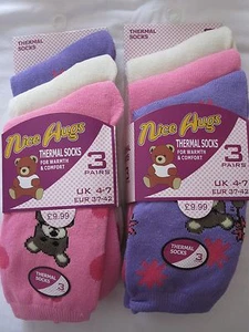 BNWT 6prs 'NICE HUGS' THERMAL SOCKS BEAR DESIGN -SIZE 4-7 - FREE POST TO UK ONLY - Picture 1 of 7