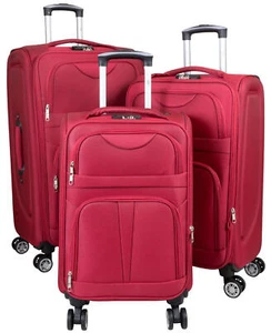 Nylon Stoff Trolley Koffer leicht 4 Rollen Dehnfalte Zardic Rot M,L,XL oder Set - Bild 1 von 13