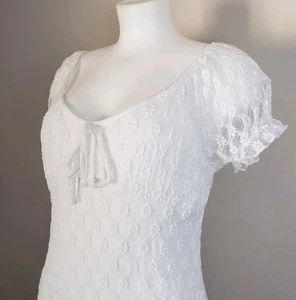 Y2K Coquette Fairy White Lace Midi Babydoll Milkmaid Dress XL Cottage Romantic - Picture 1 of 11