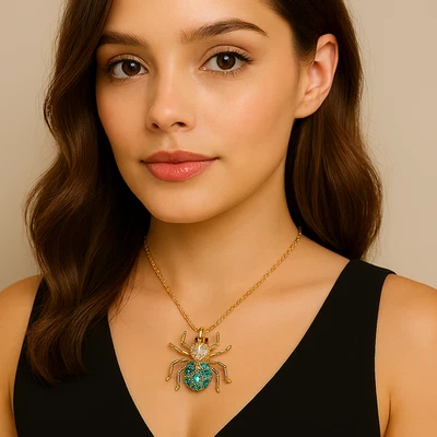 NUEVO Collar Betsey Johnson Cadena Oro Araña Estrás Azul Nuevo con Etiquetas Foto 1 de 4