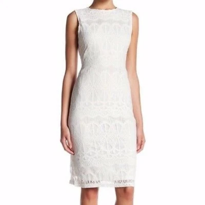 NUEVO Vestido Sharagano Mujer 8P Marfil Blanco Encaje Funda Sin Mangas  Foto 1 de 4