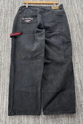 Pantalones de mezclilla de colección holgados negros para hombre carpintero bordados desteñidos Y2K 34x30 9,5” pierna Foto 1 de 4