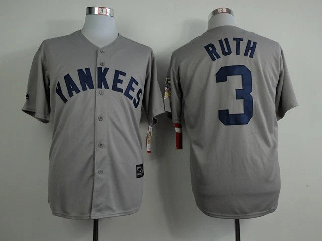 Men's No.3 Babe Ruth Yankees Jersey Retro Style Gray Shirt - Image 1 of 1