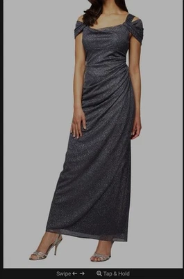 Vestido Alex Evenings Hombro Frío Brillo Malla con Falda Drapeada Humo (14) Foto 1 de 4