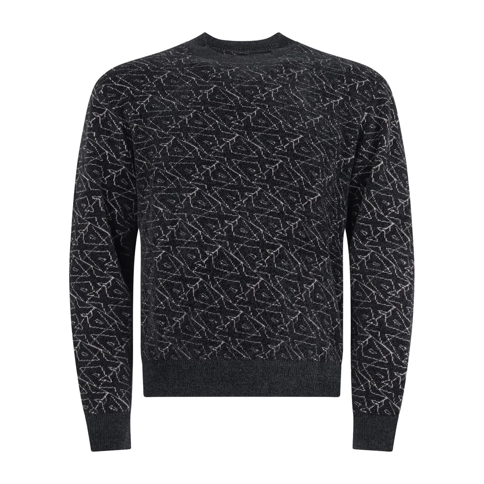 Armani Exchange - Maglione nero girocollo con fantasia geometrica logo all-over  - Immagine 1 di 1
