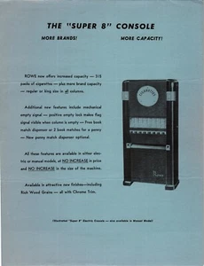 Máquina expendedora de cigarrillos con consola Rowe Super 8 Flyer 1953 arte promocional 8,5" x 11" - Imagen 1 de 2