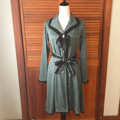 Vestido Chaqueta Plumero Ligero Jacquard Verde Victoriano Gótico Lolita con Lazo XS Foto 1 de 4