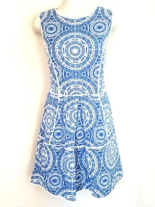 Vestido Anthpologie Taylor Azul Blanco Ajuste y Acampanado Sin Mangas Estampado Geométrico 14 - Imagen 1 de 7