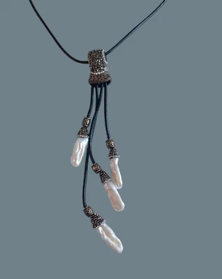 天然珍珠吊坠水晶皮绳项链 16  — 第 1/4 张图片