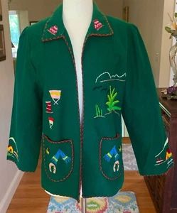 Vintage Lopez Mexican Green Wool Jacket Much Needlework Size S - XS Souvenir - Picture 1 of 8