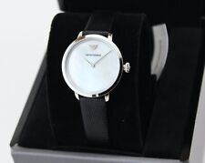 NEW AUTHENTIC EMPORIO ARMANI KAPPA SILVER BLACK LEATHER MOP WOMENS AR11159 WATCH