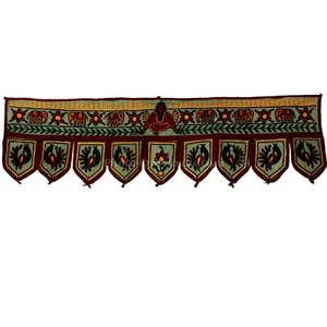 Indian Door Hanging Toran Embroidered Cotton Handmade Window Topper Valance Boho - Picture 1 of 3
