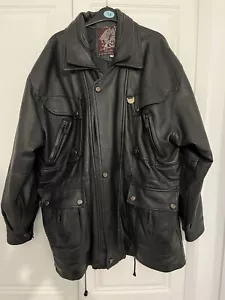 Vintage Italy Moda Leather Field Jacket Coat Outdoor Black Mens XL - Picture 1 of 17