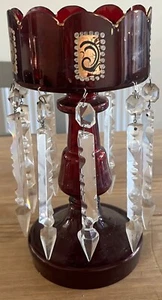 Superb Large Victorian Cranberry Glass Lustre - 35.5cm Tall - Picture 1 of 6