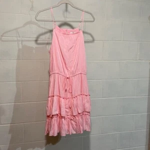 Bar III Tie Waist Halter Dress Large Bubblegum Pink Ruffle Feminine Party Tiered - Picture 1 of 7