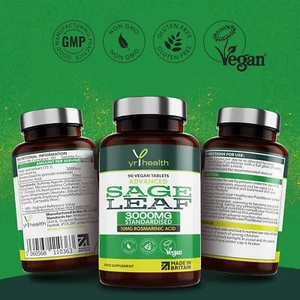 Sage Tablets 3000mg High Strength - 90 Vegan Tablets not Capsules- UK Seller - Picture 1 of 7