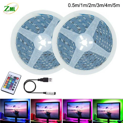 LED Strip Lights 0.5m/1m/2m/3m/4m/5m 5V USB RGB Dimmable TV Back Lighting+Remote - Image 1 of 4