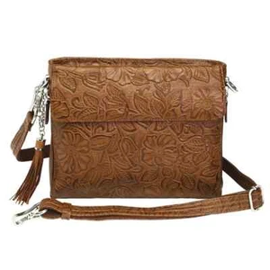 Tooled Cowhide Concealed-Carry Purse Tan - Picture 1 of 10