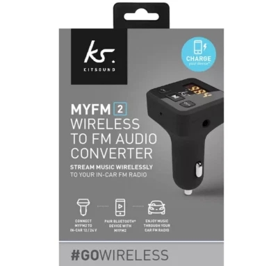 Kitsound MYFM2 Wireless to FM Audio Converter KSMYFM2 Bluetooth Converter- Black - Image 1 of 4