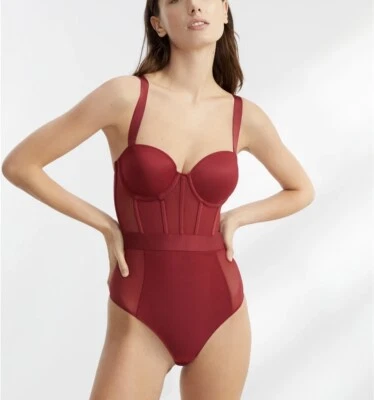 DKNY Sheers Convertible Red Bodysuit Size 38B  NWT Retail $80 - Image 1 of 4