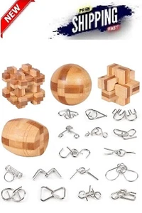Brain Teaser Puzzle 20Pcs Unlock Interlock Game IQ Test Wooden Toy 3D Unlock Int - Picture 1 of 7