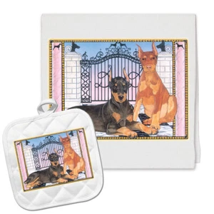 Doberman Pinscher Dobie Kitchen Dish Towel and Pot Holder Gift Set - Picture 1 of 1