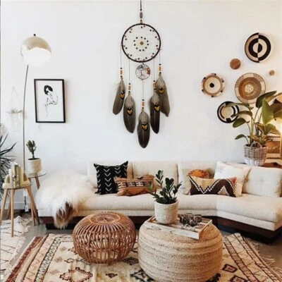 Colgante de plumas atrapasueños hecho a mano para sala de estar colgante de pared adorno decorati Foto 1 de 4