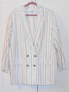 WOMEN'S OLD NAVY WHITE/BLUE STRIPE LINEN-BLEND DOUBLE-BREASTED BLAZER/SIZE 2XL - Picture 1 of 2