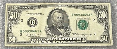 1969 New York 50$ Dollar Bill Fr. 2114-B FRN B00938643A LOWER SERIAL NUM 50BL13 - Image 1 of 4