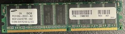 Samsung M381L6423ETM-CA2 512MB DDR PC2100 CL2 ECC Memory Module pn: 116007453 - Image 1 of 2